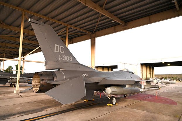 F-16C Fighting Falcon stands ready in the early morning hours