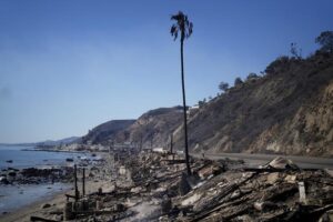 Beach front properties are damaged by the Palisades Fire in Malibu