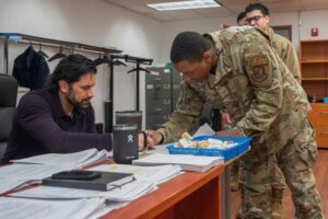 U.S. Air Force staff sgt. signs in to take an electronic Weighted Airman Promotion System test at Osan Air Base, Republic of Korea, Feb. 15, 2024. (U.S. Air Force photo by Airman 1st Class Chase Verzaal)