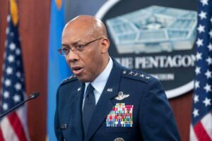 Chairman of the Joint Chiefs of Staff Gen. CQ Brown speaks during a press briefing, April 26, 2024, at the Pentagon in Washington. (AP Photo/Kevin Wolf, File)