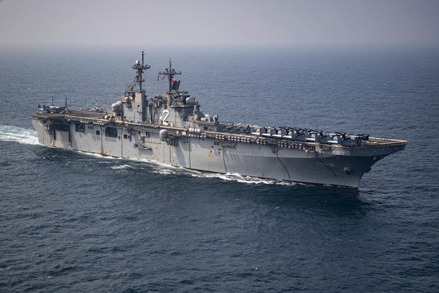The USS Essex transits the Gulf of Oman.
