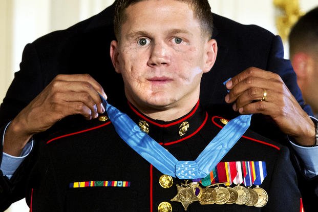 President Barack Obama awards retired Marine Cpl. William