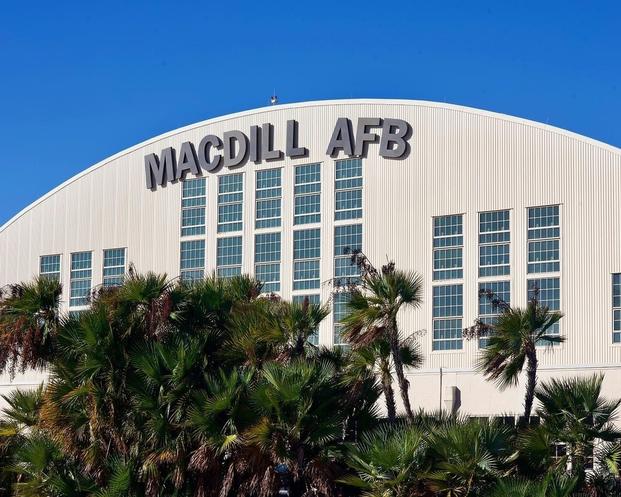 The morning sun shines on a hangar on MacDill Air Force Base, Fla on January 4, 2021.