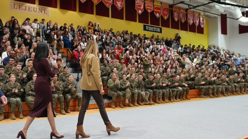 Melania Trump and Usha Vance make early holiday visit with North Carolina military families