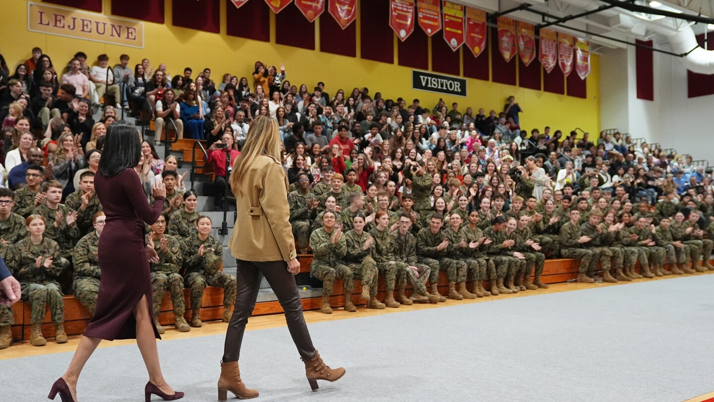 Melania Trump and Usha Vance make early holiday visit with North Carolina military families