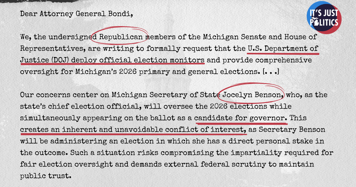 MI GOP lawmakers request federal oversight of state’s 2026 elections