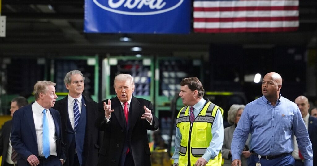 Trump visits Ford pickup factory in Dearborn, aiming to promote his efforts to boost manufacturing