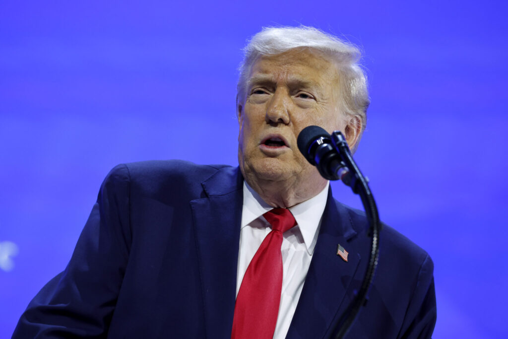 President Donald Trump gives a speech at the World Economic Forum (WEF) in Davos, Switzerland, on Jan. 21, 2026. (Photo by Chip Somodevilla/Getty Images)
