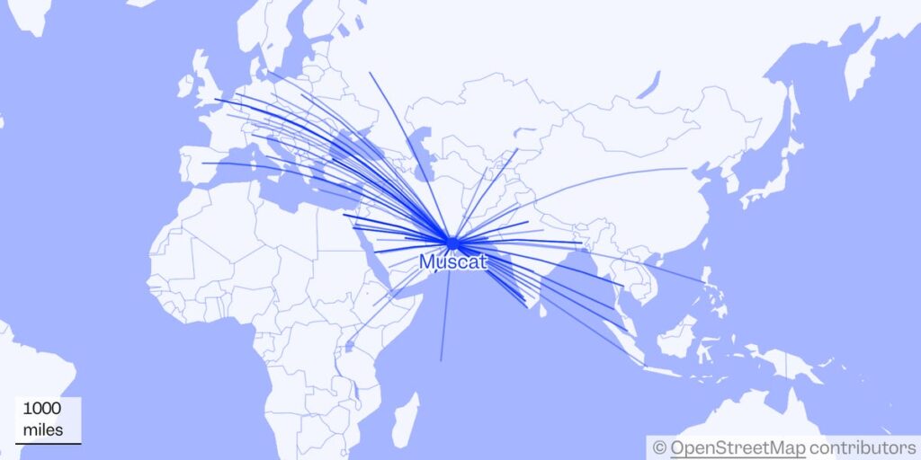 MAPS: Muscat, Oman, Is the New Hub for Flights Out of the Middle East